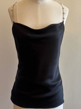 Cami NYC, black top with pearl straps, XS